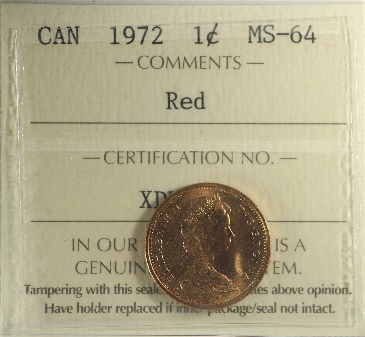 1972 Canada 1-cent ICCS Certified MS64 Red