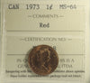 1973 Canada 1-cent ICCS Certified MS64 Red
