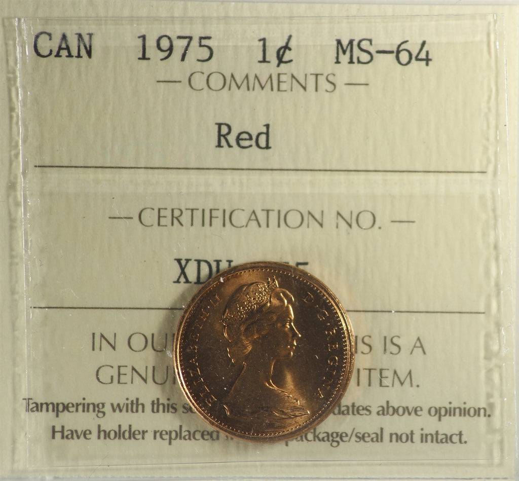 1975 Canada 1-cent ICCS Certified MS64 Red