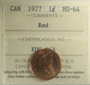 1977 Canada 1-cent ICCS Certified MS64 Red