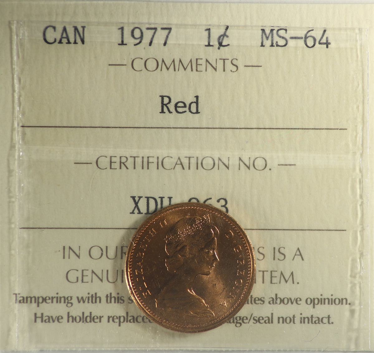 1977 Canada 1-cent ICCS Certified MS64 Red
