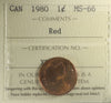 1980 Canada 1-cent ICCS Certified MS66 Red