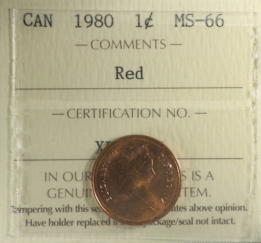 1980 Canada 1-cent ICCS Certified MS66 Red