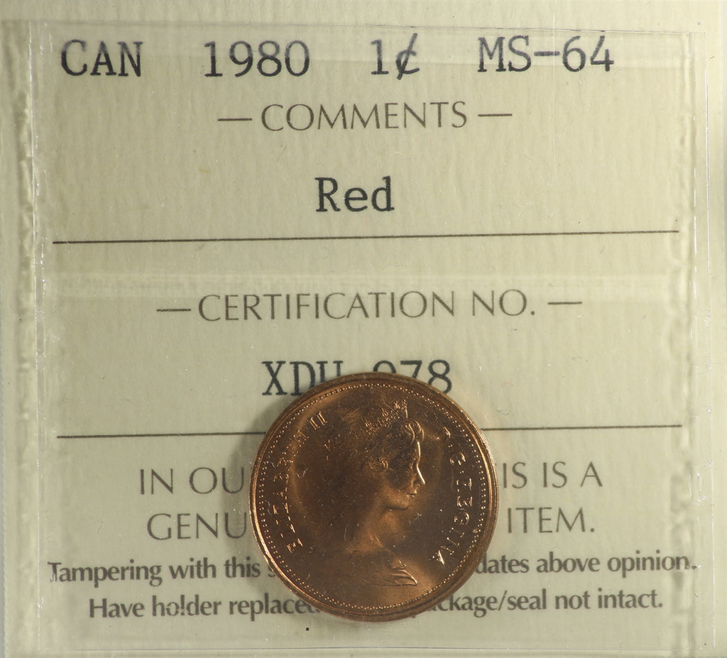 1980 Canada 1-cent ICCS Certified MS-64 Red
