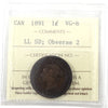 1891 LLSD, Obv. 2 Canada 1-cent ICCS Certified VG8