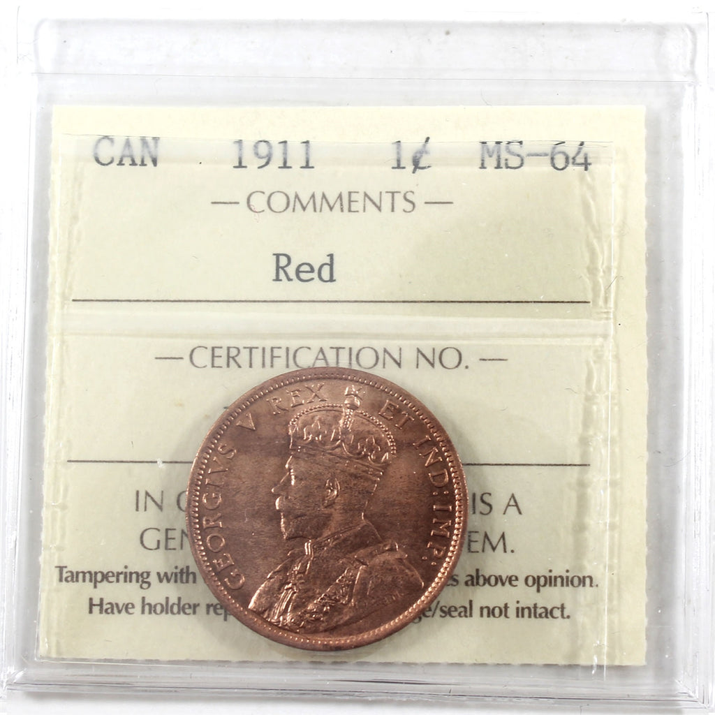 1911 Canada 1-cent ICCS Certified MS64 Red