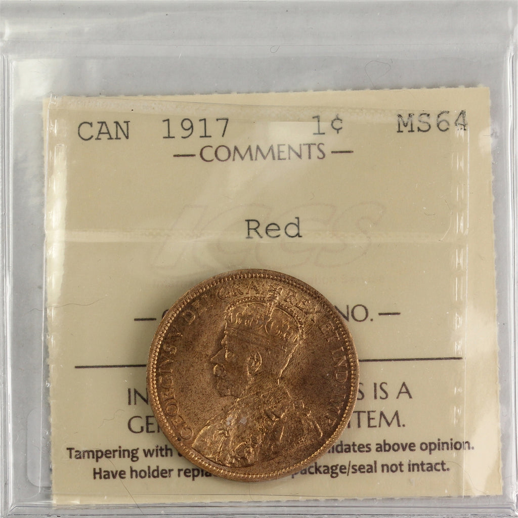 1917 Canada 1-cent ICCS Certified MS64 Red