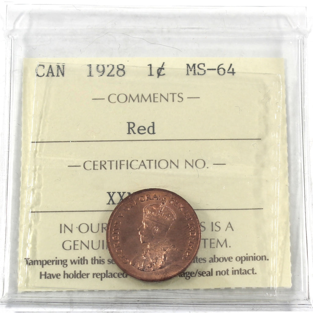 1928 Canada 1-cent ICCS Certified MS64 Red (XXN 450)
