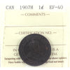 1907H Canada 1-cent ICCS Certified EF-40