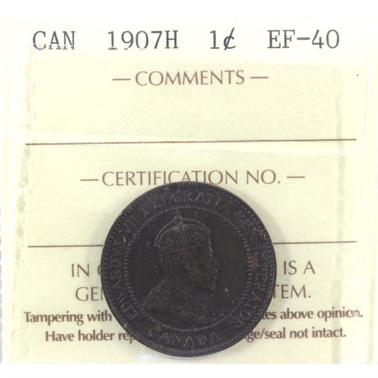 1907H Canada 1-cent ICCS Certified EF40