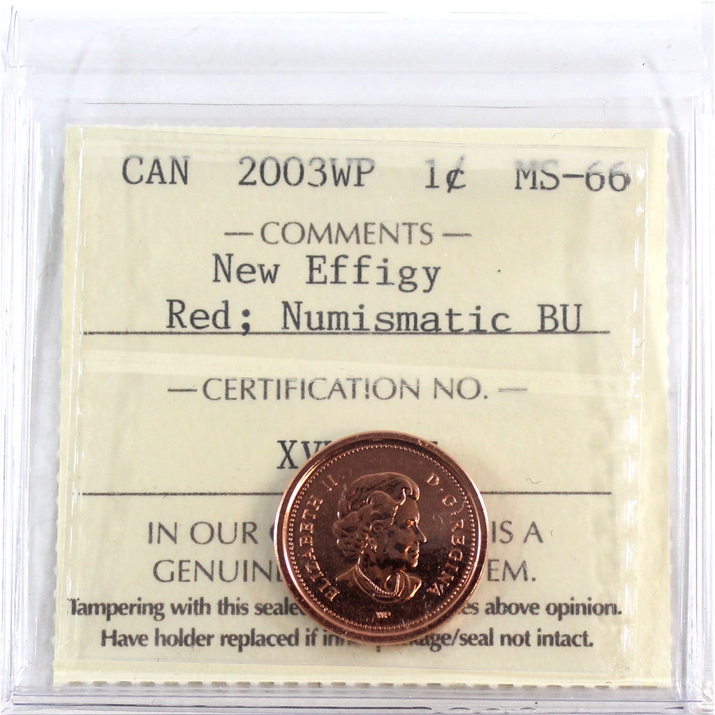 2003WP New Effigy Canada 1-cent ICCS Certified MS66 Red; NBU