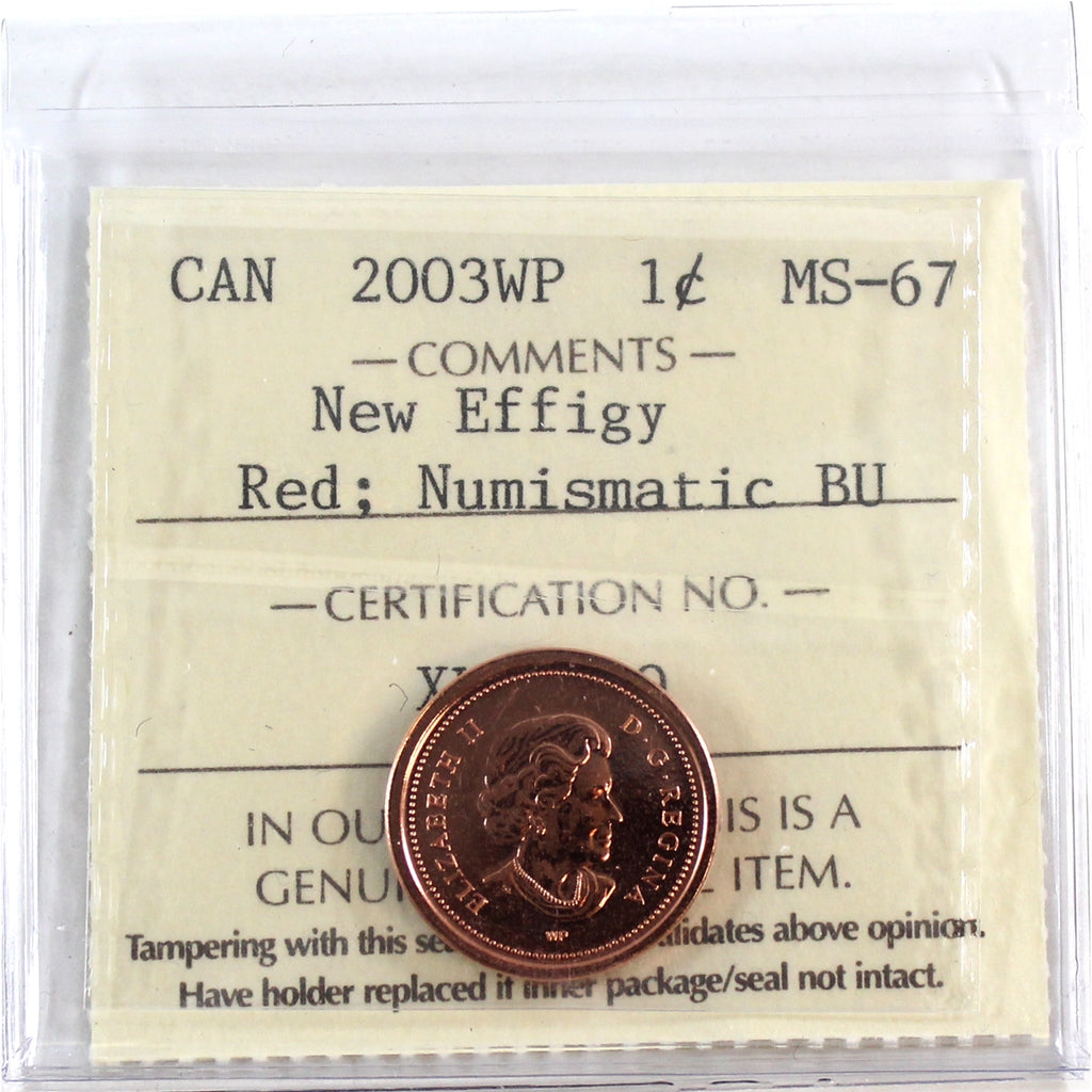 2003WP New Effigy Canada 1-cent ICCS Certified MS67 Red; NBU