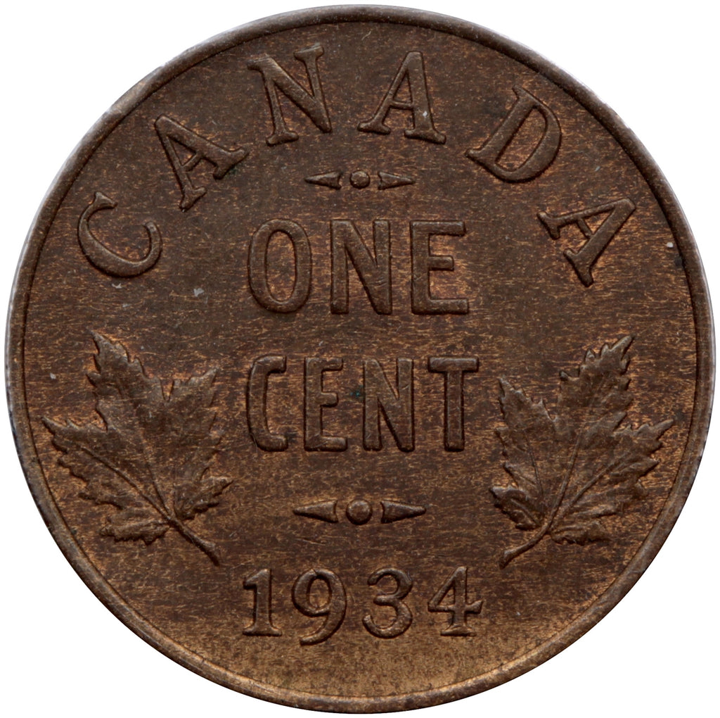 1934 Canada 1-cent Brilliant Uncirculated (MS63) Red & Brown