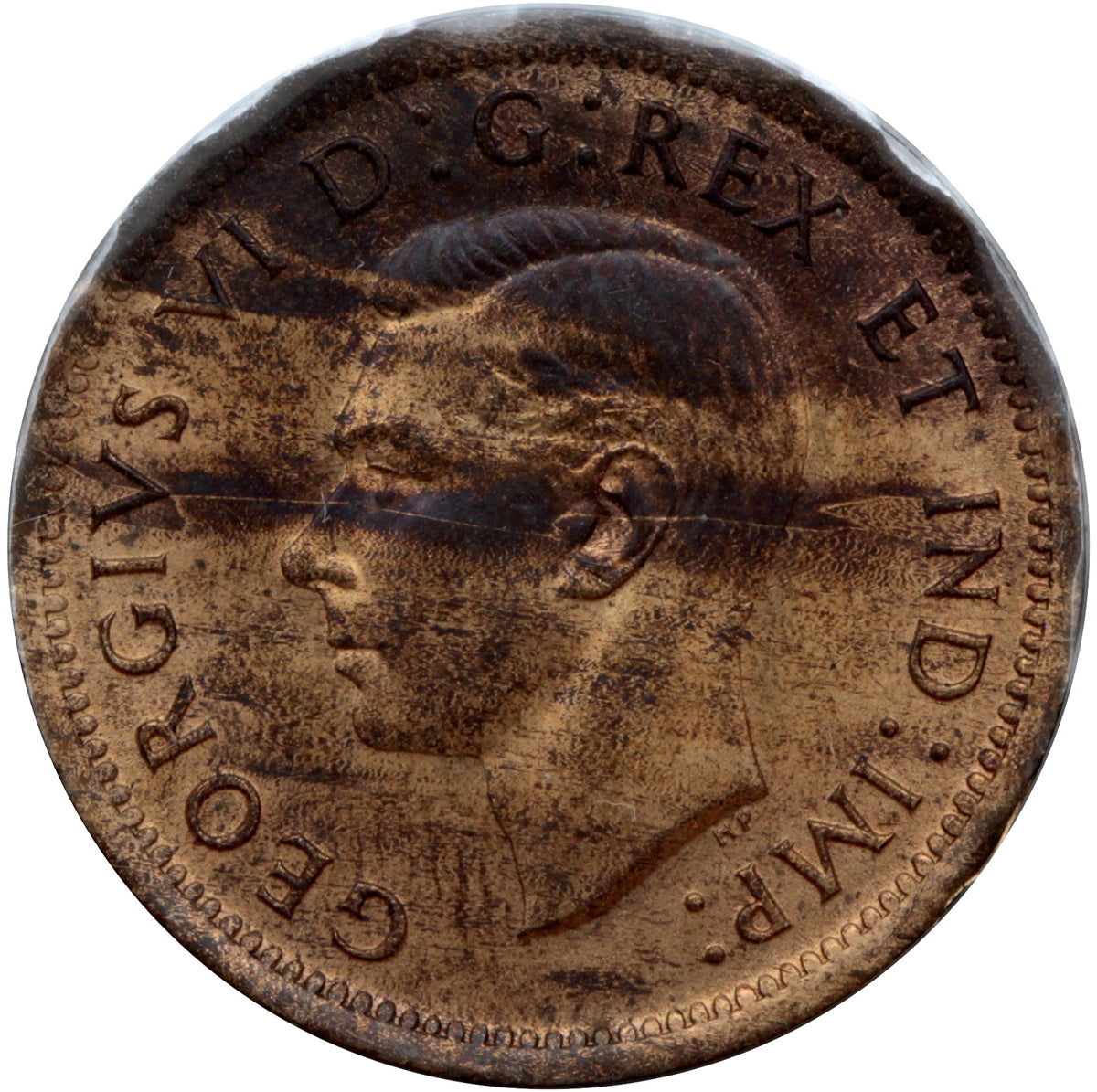 1940 Canada 1-cent UNC+ (MS62), Red & Brown
