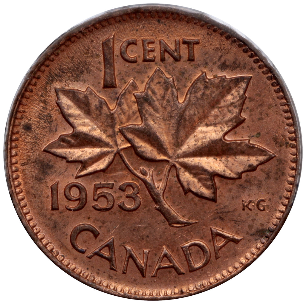 1953 NSS Hanging 3 Canada 1-cent UNC+ (MS62) – Colonial Acres Coins