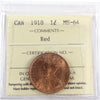 1918 Canada 1-cent ICCS Certified MS64 Red