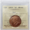 1919 Canada 1-cent ICCS Certified MS64 Red