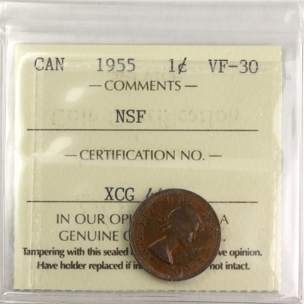 1955 NSF Canada 1-cent ICCS Certified VF30