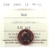 1995 Canada 1-cent ICCS Certified MS64 Red