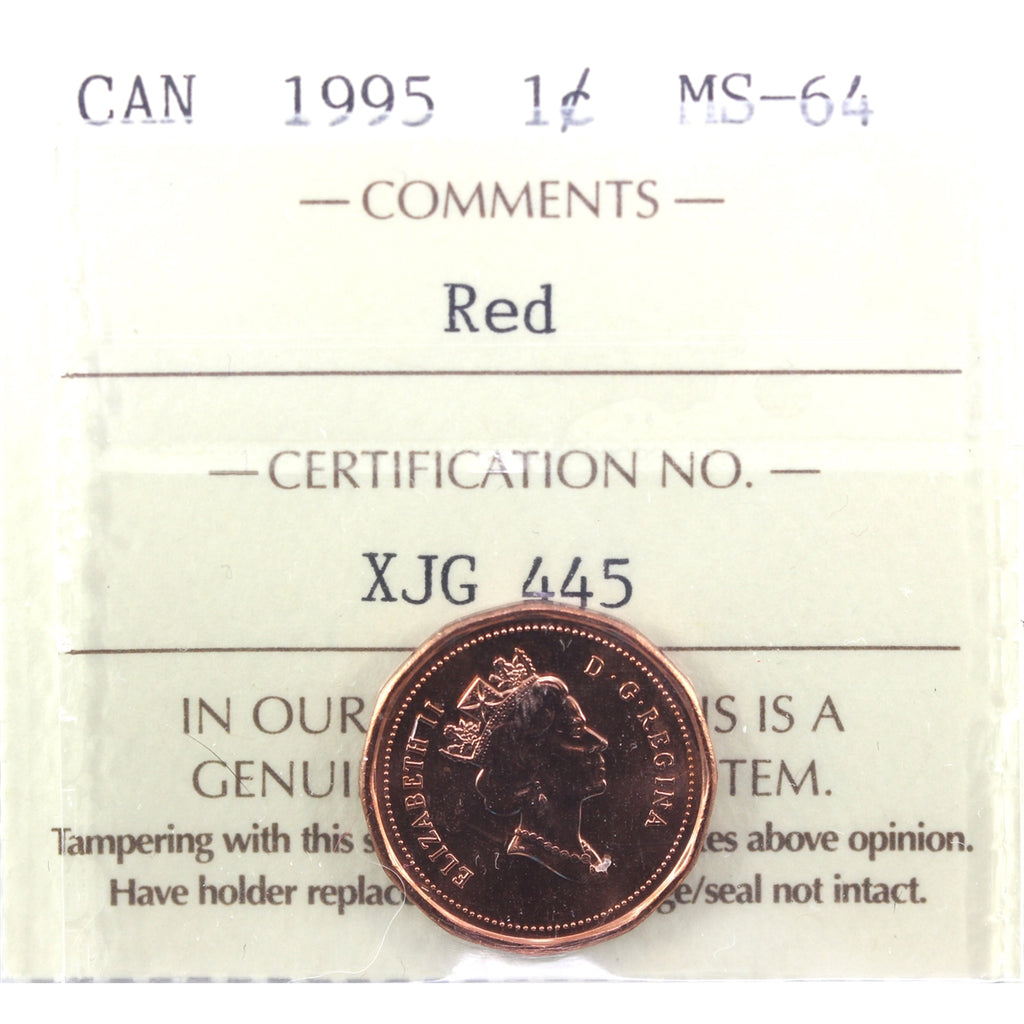 1995 Canada 1-cent ICCS Certified MS64 Red