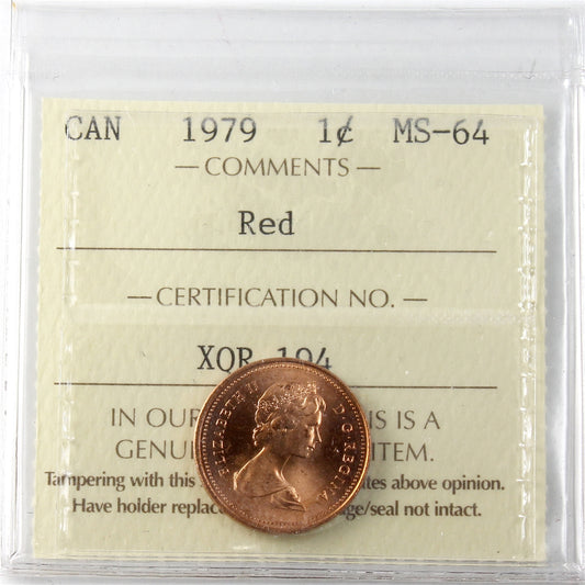 1979 Canada 1-cent ICCS Certified MS64 Red