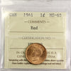 1941 Canada 1-cent ICCS Certified MS65 Red (UT 890)