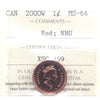 2000W Canada 1-cent ICCS Certified MS64 Red; NBU