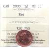 2000 Canada 1-cent ICCS Certified MS64 Red