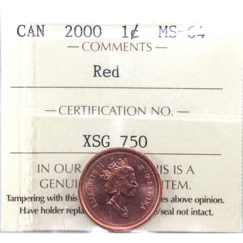 2000 Canada 1-cent ICCS Certified MS64 Red