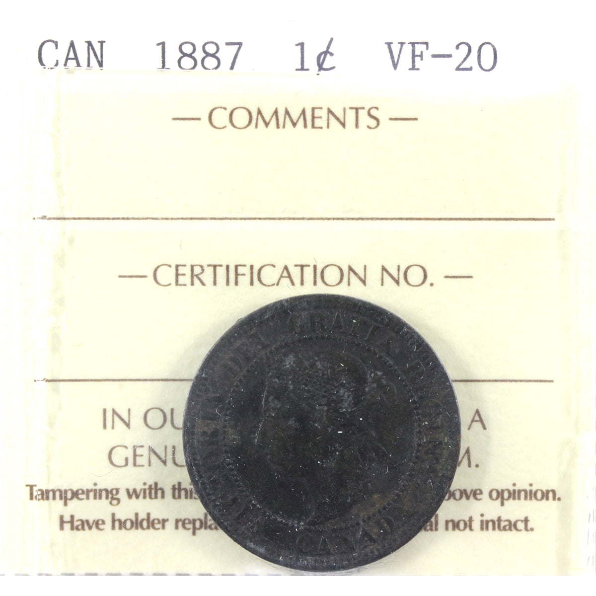 1887 Canada 1-cent ICCS Certified VF20
