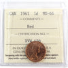 1961 Canada 1-cent ICCS Certified MS-66 Red
