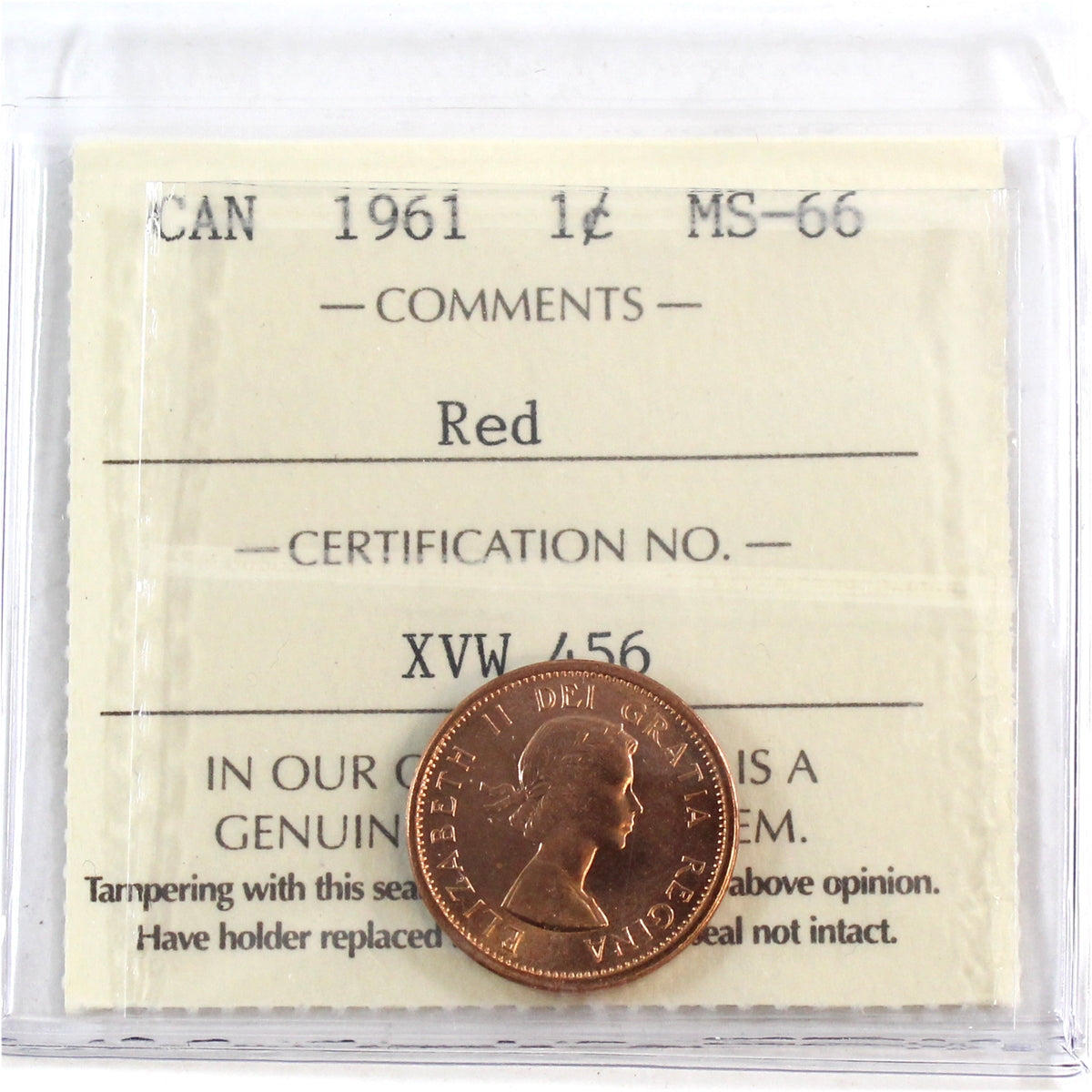 1961 Canada 1-cent ICCS Certified MS-66 Red