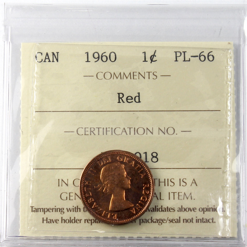 1960 Canada 1-cent ICCS Certified PL66 Red