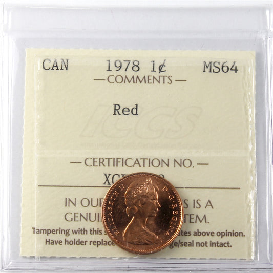 1978 Canada 1-cent ICCS Certified MS64 Red