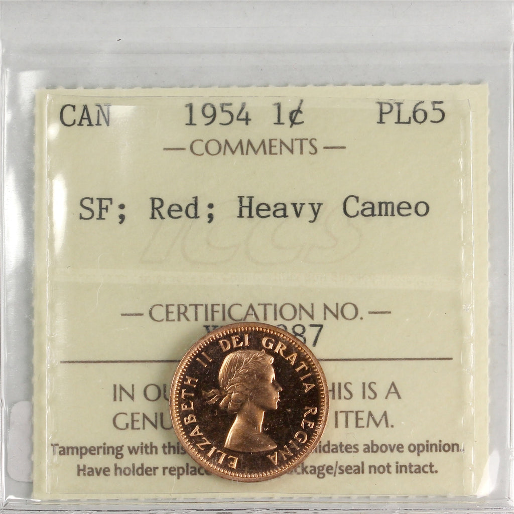 1954 SF Canada 1-cent ICCS Certified PL65 Red; Heavy Cameo
