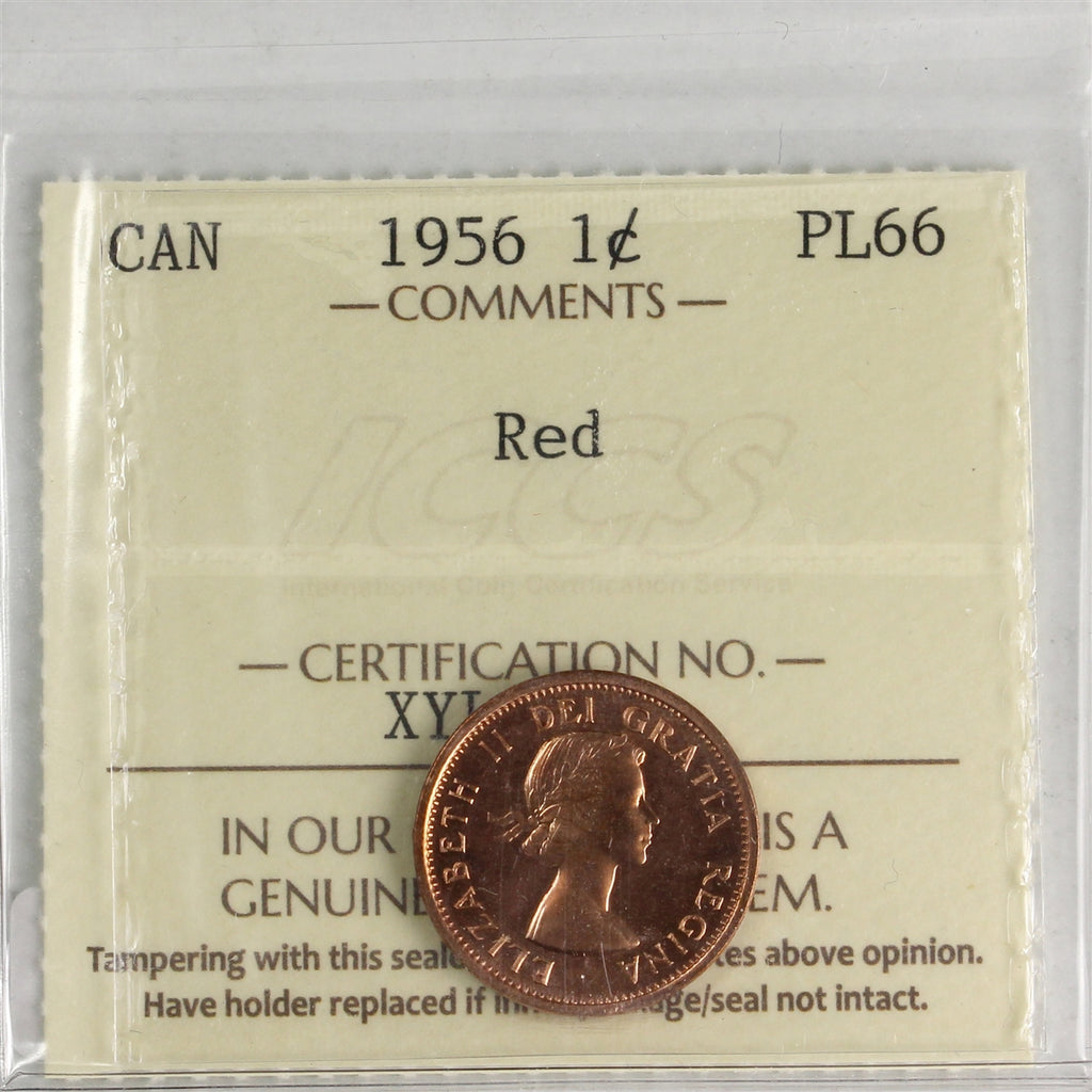 1956 Canada 1-cent ICCS Certified PL66 Red