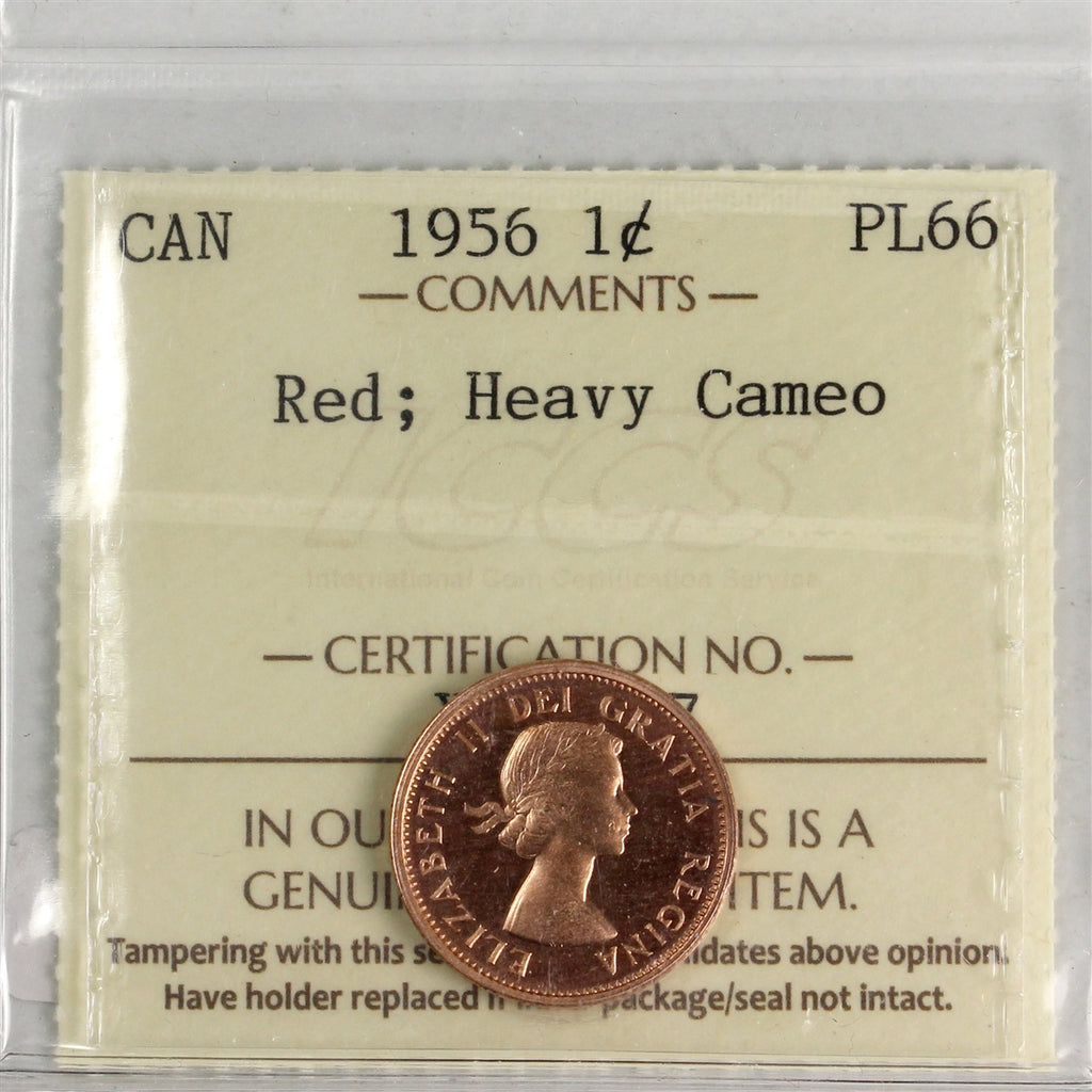 1956 Canada 1-cent ICCS Certified PL66 Red; Heavy Cameo
