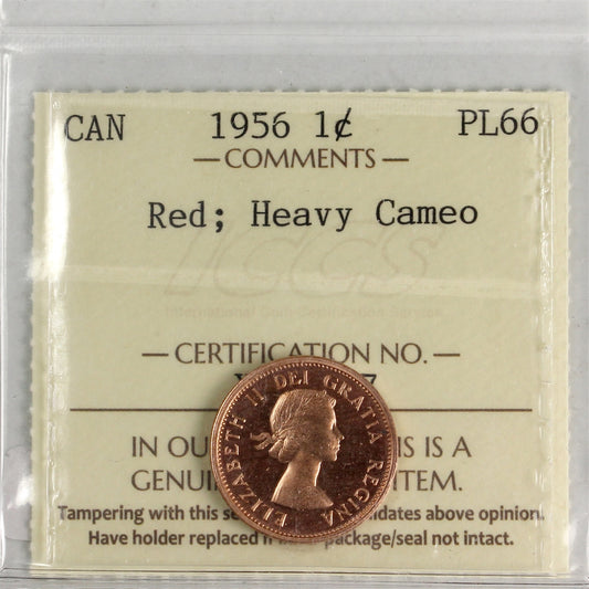 1956 Canada 1-cent ICCS Certified PL66 Red; Heavy Cameo