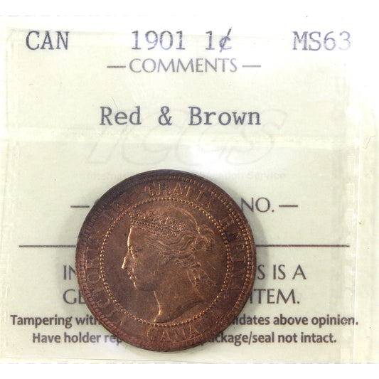 1901 Canada 1-cent ICCS Certified MS-63 Red & Brown