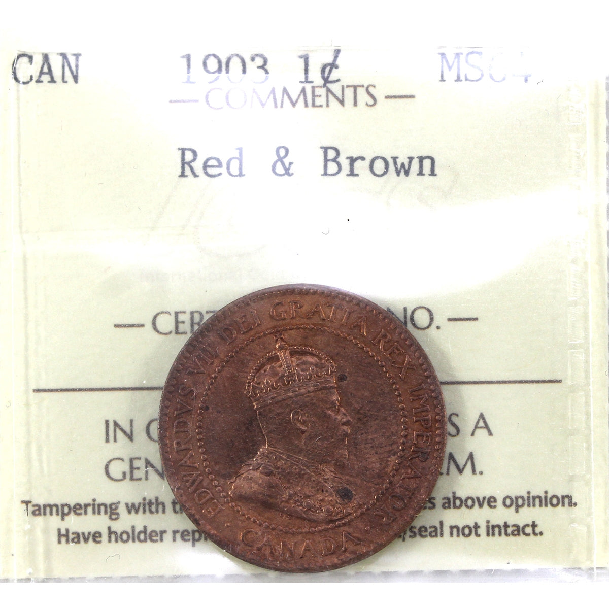 1903 Canada 1-cent ICCS Certified MS64 Red & Brown