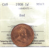 1908 Canada 1-cent ICCS Certified MS63 Red