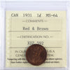 1931 Canada 1-cent ICCS Certified MS64 Red & Brown