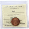 1932 Canada 1-cent ICCS Certified MS63 Red