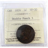 1859 Double Punch 3 Canada 1-cent ICCS Certified VF30
