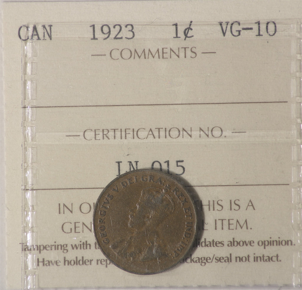 1923 Canada 1-cent ICCS Certified VG10
