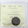 1925 Canada 1-cent ICCS Certified F15