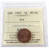 1925 Canada 1-cent ICCS Certified MS-64 Red (XCE 777)
