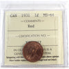 1931 Canada 1-cent ICCS Certified MS64 Red (XCE 787)