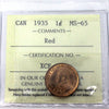 1935 Canada 1-cent ICCS Certified MS65 Red (XCE 811)