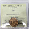1935 Canada 1-cent ICCS Certified MS-64 Red